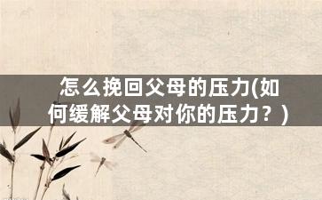 怎么挽回父母的压力(如何缓解父母对你的压力？)