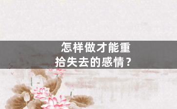 怎样做才能重拾失去的感情？