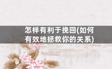 怎样有利于挽回(如何有效地拯救你的关系)