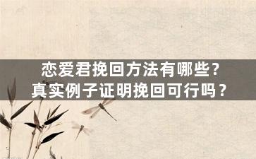 恋爱君挽回方法有哪些？真实例子证明挽回可行吗？