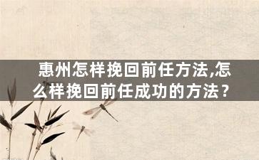 惠州怎样挽回前任方法,怎么样挽回前任成功的方法？