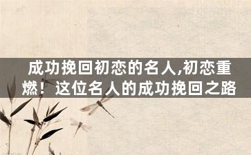 成功挽回初恋的名人,初恋重燃！这位名人的成功挽回之路