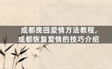 成都挽回爱情方法教程,成都恢复爱情的技巧介绍