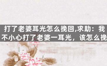 打了老婆耳光怎么挽回,求助：我不小心打了老婆一耳光，该怎么挽回？