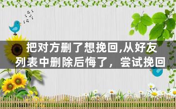 把对方删了想挽回,从好友列表中删除后悔了，尝试挽回
