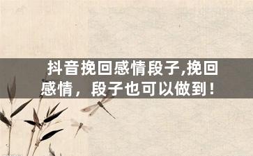 抖音挽回感情段子,挽回感情，段子也可以做到！