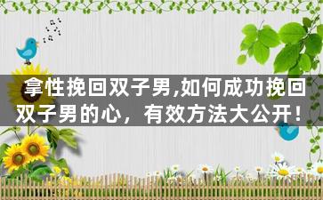 拿性挽回双子男,如何成功挽回双子男的心，有效方法大公开！