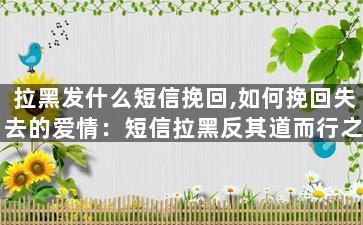 拉黑发什么短信挽回,如何挽回失去的爱情：短信拉黑反其道而行之