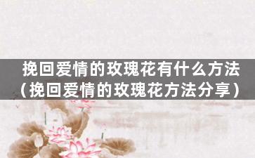 挽回爱情的玫瑰花有什么方法（挽回爱情的玫瑰花方法分享）