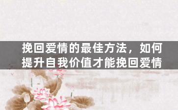 挽回爱情的最佳方法，如何提升自我价值才能挽回爱情