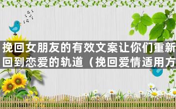 挽回女朋友的有效文案让你们重新回到恋爱的轨道（挽回爱情适用方法图文指南）