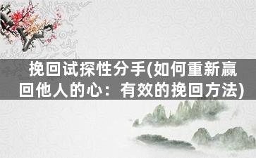 挽回试探性分手(如何重新赢回他人的心：有效的挽回方法)