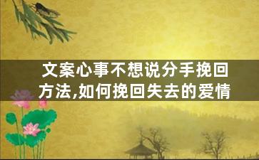 文案心事不想说分手挽回方法,如何挽回失去的爱情