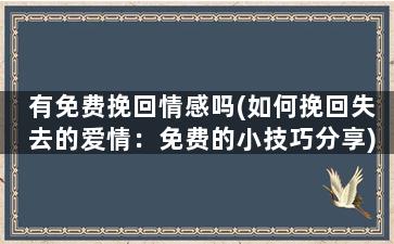 有免费挽回情感吗(如何挽回失去的爱情：免费的小技巧分享)