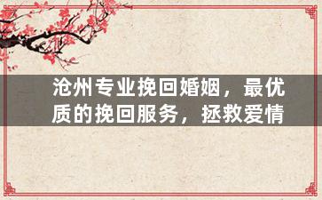 沧州专业挽回婚姻，最优质的挽回服务，拯救爱情