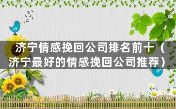 济宁情感挽回公司排名前十（济宁最好的情感挽回公司推荐）