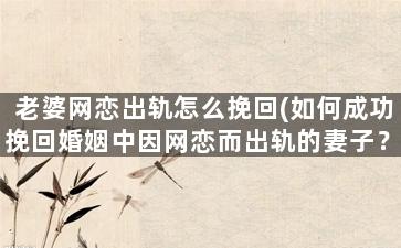 老婆网恋出轨怎么挽回(如何成功挽回婚姻中因网恋而出轨的妻子？)