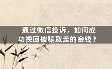 通过微信投诉，如何成功挽回被骗取走的金钱？
