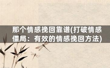 那个情感挽回靠谱(打破情感僵局：有效的情感挽回方法)