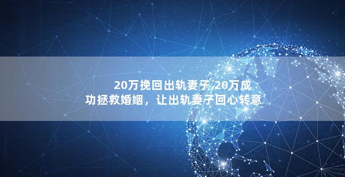 20万挽回出轨妻子,20万成功拯救婚姻，让出轨妻子回心转意