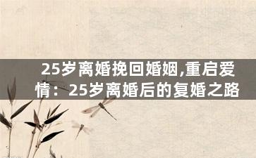 25岁离婚挽回婚姻,重启爱情：25岁离婚后的复婚之路