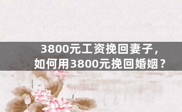 3800元工资挽回妻子，如何用3800元挽回婚姻？