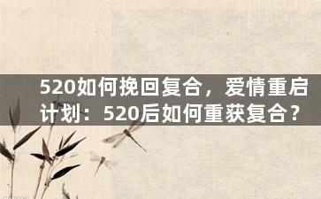 520如何挽回复合，爱情重启计划：520后如何重获复合？