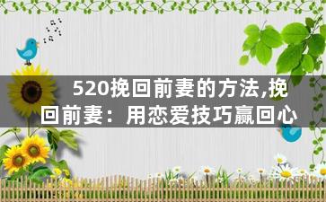 520挽回前妻的方法,挽回前妻：用恋爱技巧赢回心
