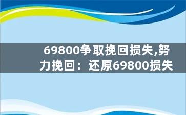 69800争取挽回损失,努力挽回：还原69800损失