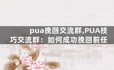 pua挽回交流群,PUA技巧交流群：如何成功挽回前任