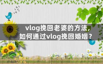 vlog挽回老婆的方法,如何通过vlog挽回婚姻？